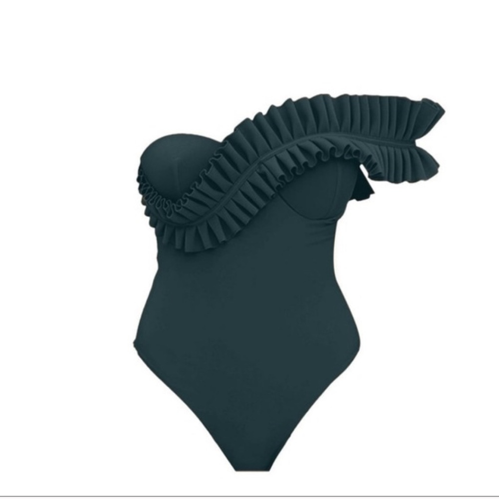 ANDREA IYAMAH - GREEN RUFFLED ONE PIECE SWIMSUIT